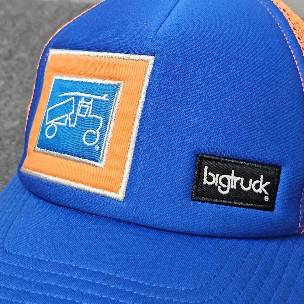 Bigtruck Trucker Hat Youth 54cm 6 3/4 Blue Orange Mesh Snapback‎ Print Outdoors
